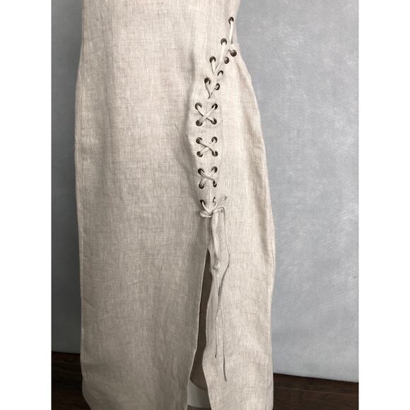 Reformation Tania Dress Women's Size 12 Linen in Oatmeal NEW - Picture 2 of 10